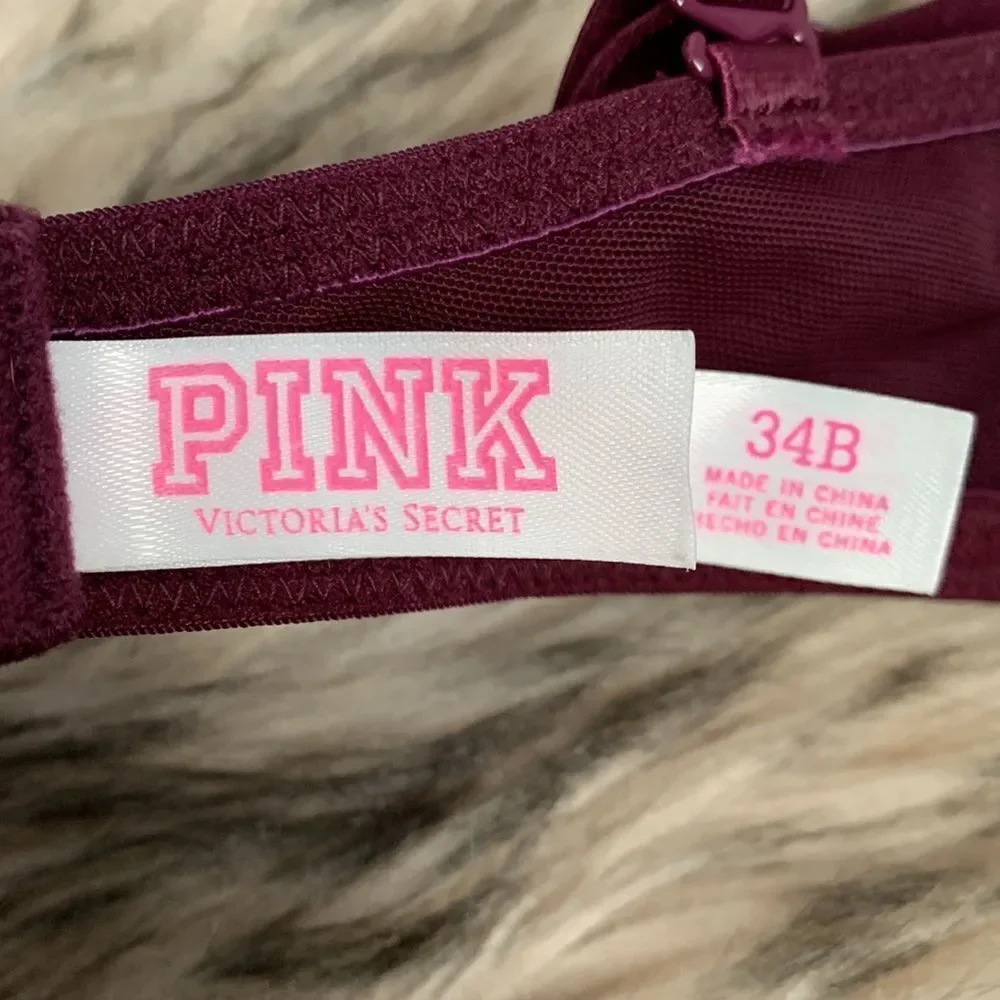 Victoria’s Secret PINK Wear Everywhere Super Push-Up Bra 34B Burgundy - Picture 10 of 12